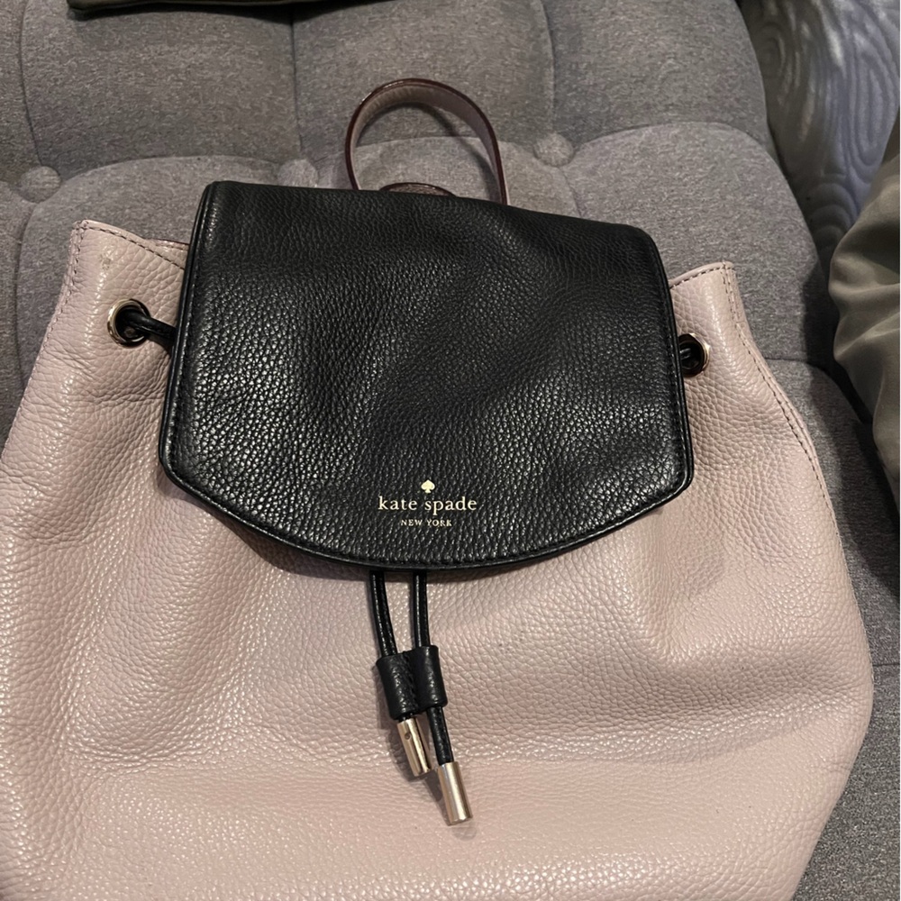 kate spade Pink and Black Pebbled Leather Drawstring Backpack